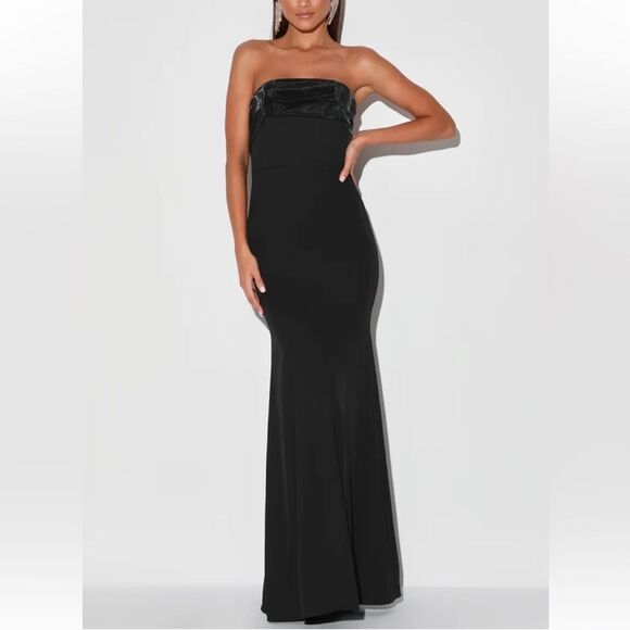 Lulus Brilliantly Bold Black Strapless Mermaid Maxi Dress Size S NWOT Feminine - Picture 1 of 16